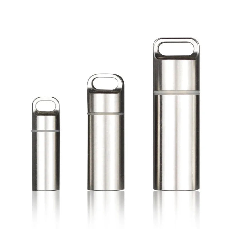 Portable Waterproof Emergency Capsule Seal Bottle Stainless Steel Outdoor Camping EDC Survival Mini Sealed Capsule Pill Tank